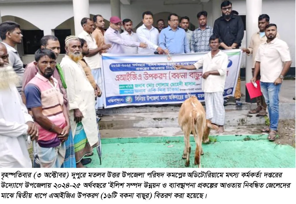 মতলব উত্তরে নিবন্ধিত জেলেদের মাঝে গরু বিতরণ