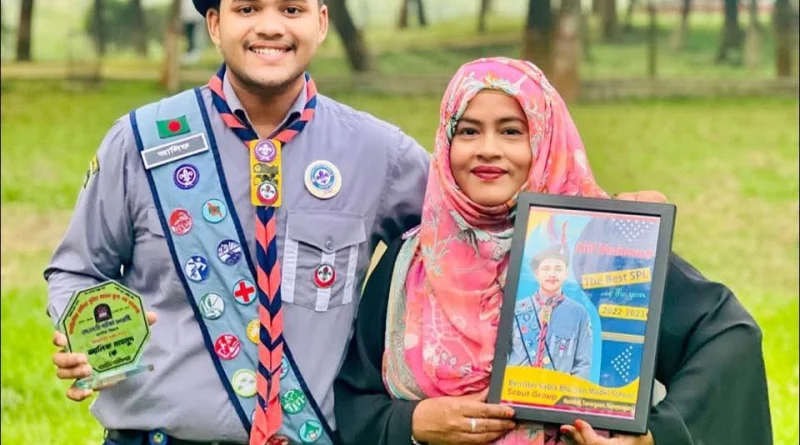 প্রেসিডেন্ট’স স্কাউট অ্যাওয়ার্ড অর্জন করলেন সোনারগাঁয়ের আলিফ মাহমুদ উৎসর্গ মা কে