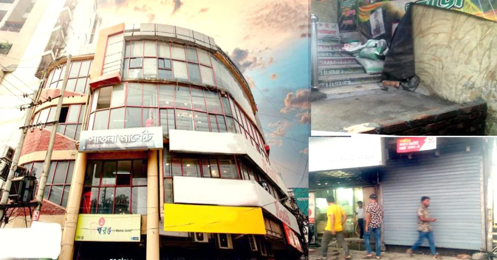 চাষাড়া সান্তনা মার্কেটের প্রবেশ পথ বন্ধ করে দোকান নির্মান.উদাসীন রাজউক