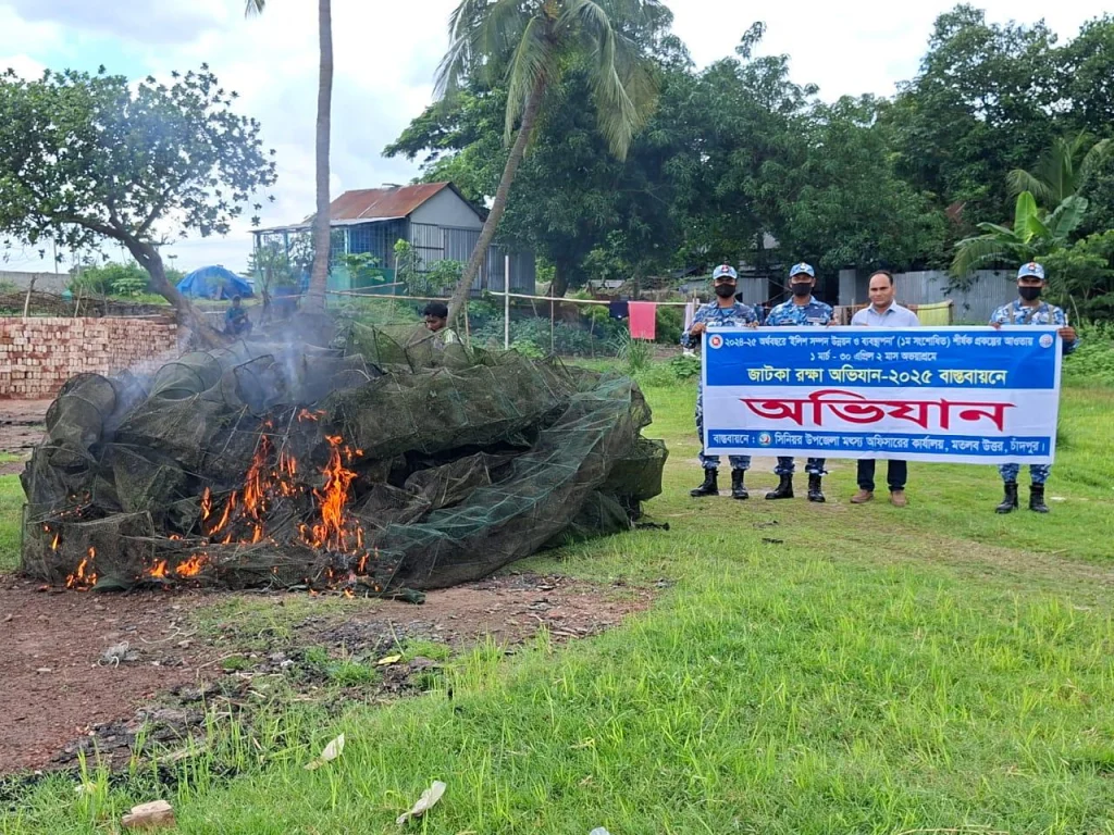 মতলব উত্তরের মেঘনা নদীতে ৪৫টি চায়না দুয়ারী চাই জব্দ