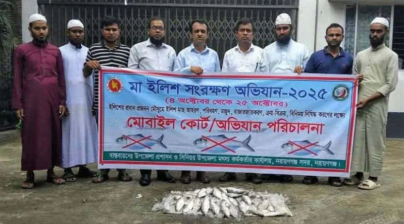 না.গঞ্জ সদরে মা ইলিশ রক্ষায় অভিযান।। ৩০ কেজি ইলিশ জব্দ