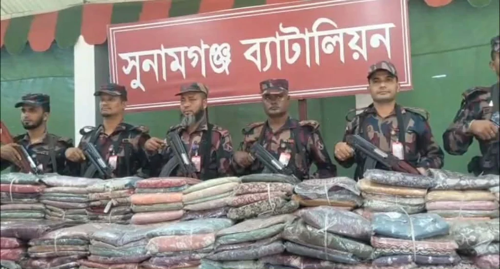 সুনামগঞ্জে বিজিবিসহ টাস্কফোর্সের অভিযানে ১ কোটি ৫৮ লাখ টাকার ভারতীয় পণ্য জব্দ