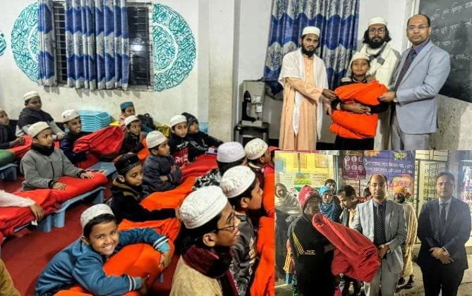 ফতুল্লার তল্লায় এতিমখানা ও শীতার্ত পথচারীদের মাঝে সদর ইউএনও’র কম্বল বিতরণ