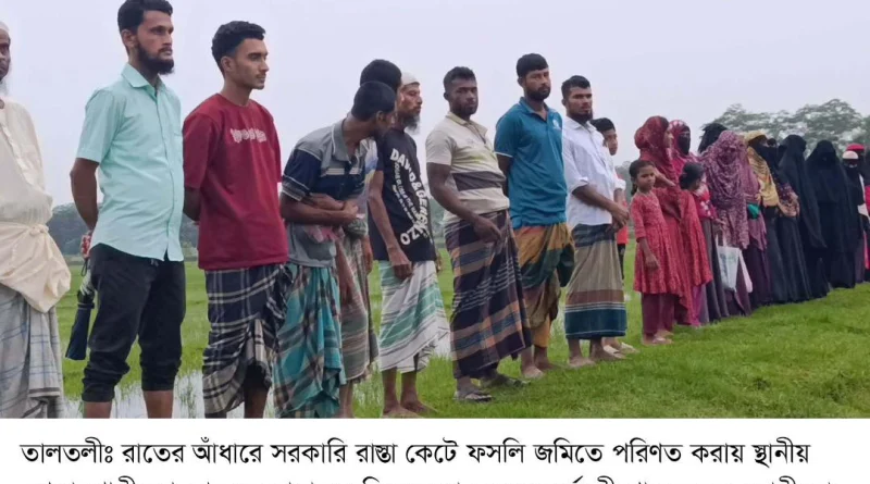 রাতের আঁধারে সরকারি রাস্তা কেটে ফসলি জমিতে পরিনত